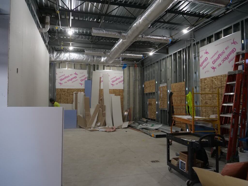 Unfinished construction photo of meeting room