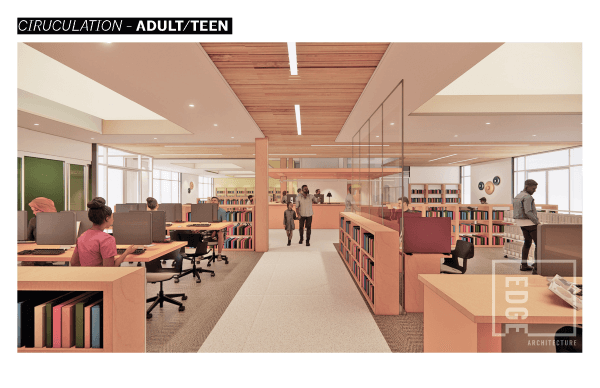 Rendering of Circulation area Adults & Teens